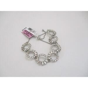 NWT INC Silvertone and Crystal Circle Bolo Style Slide Bracelet